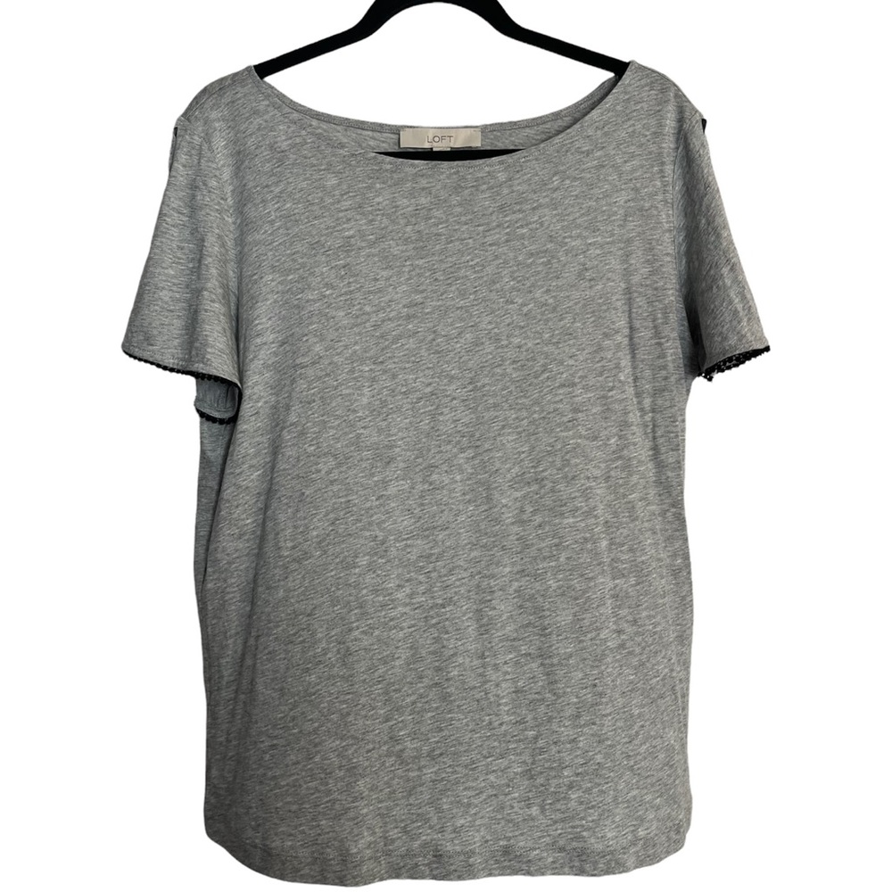 LOFT | NWT Heathered Gray Short Slitted Sleeves with Black Pom Poms Top Size M